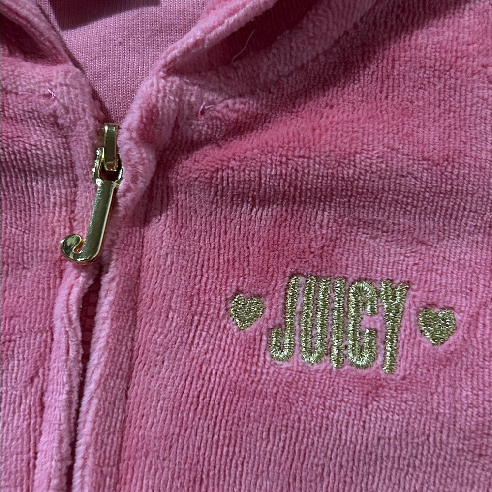 Juicy Couture Girls' Rose Pink Velour Zip Hoodie with Sparkle Trim - Picture 4 of 6